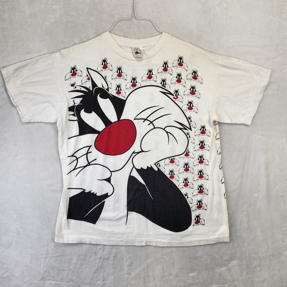 Vtg 90s Sylvester Looney Tunes‎ All Over Print T Shirt XL Single Stitch